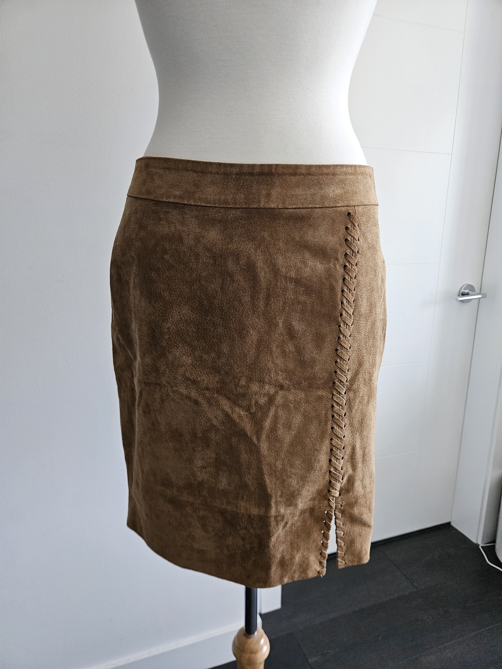 Brown Suede Pencil Skirt with Side Lacing